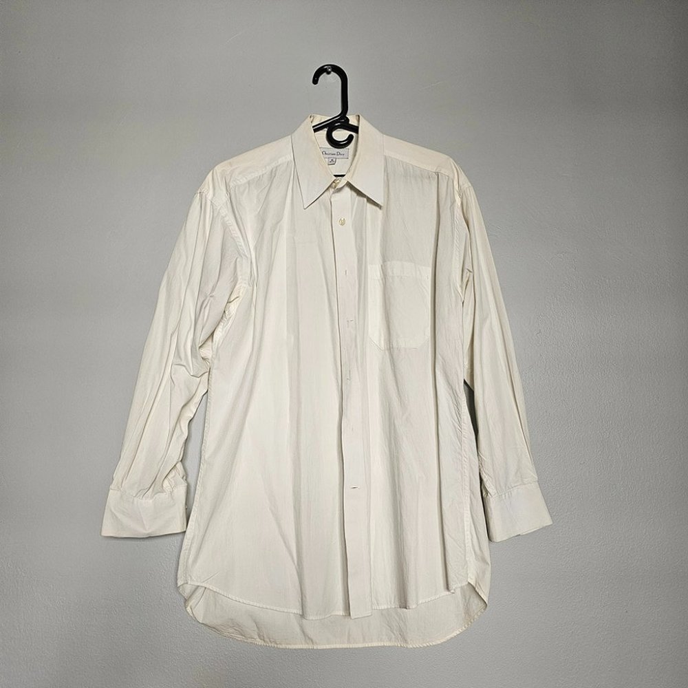 Vintage Christian Dior Button Down White Cotton Dress Shirt